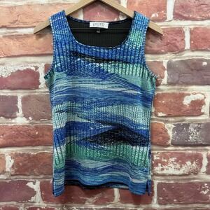 Kasper Tank Top Women's S Blue Green Multicolor Striped Abstract Camisole Shirt